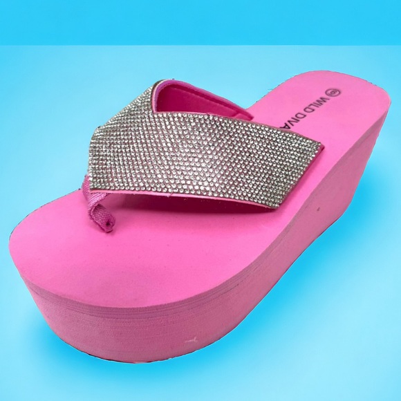 DIVA Heat Lemon Lime Y2K Rhinestone Embellished Ultra Platform Wedge Sandal - Picture 6 of 8